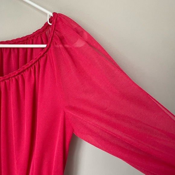 Bernie Dee NY Pink Pleated Ruched Vintage Dress with Bishop Sleeves - Picture 2 of 7